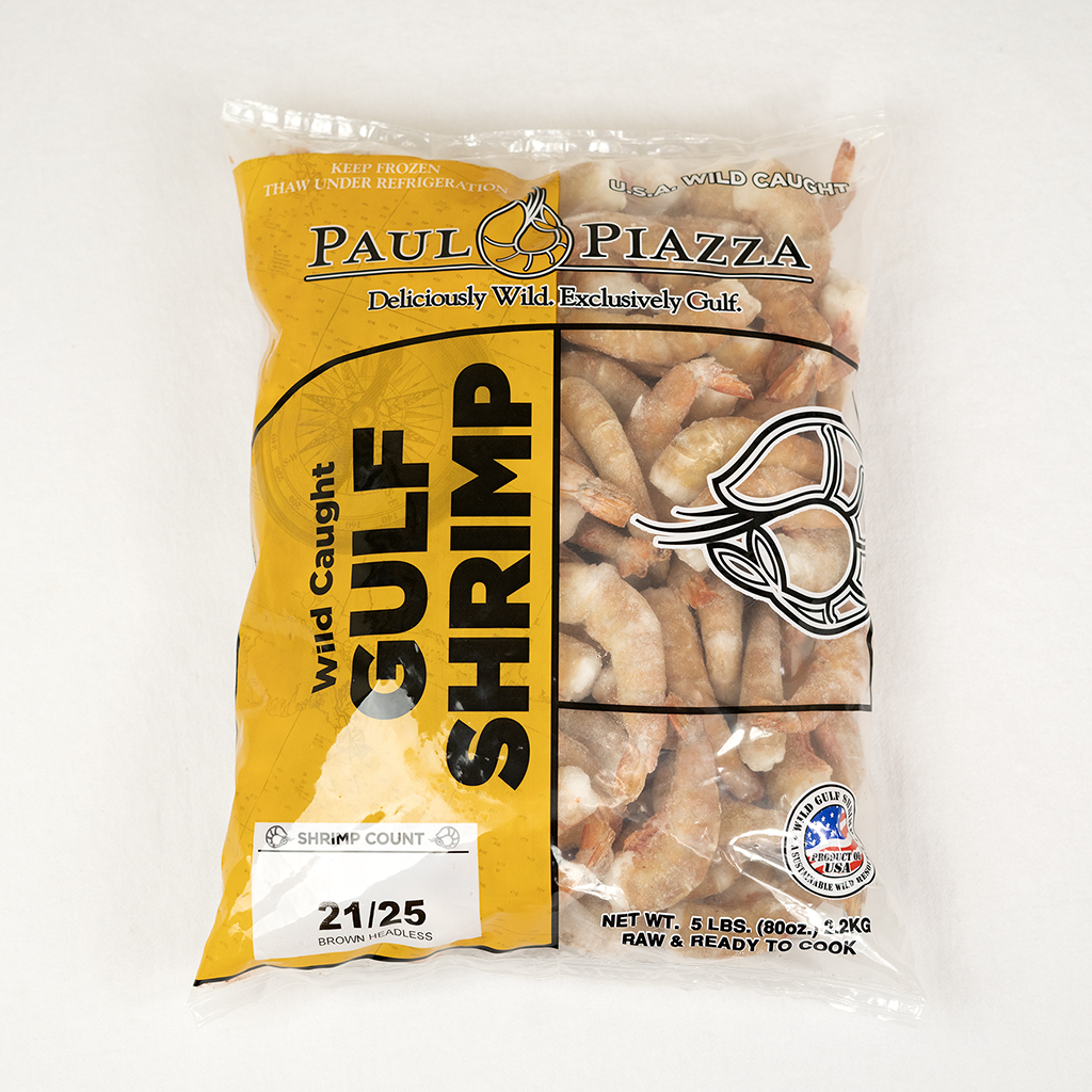Wild Caught Gulf Shrimp Brown IQF 21/25 Shell-on Raw 5# bag