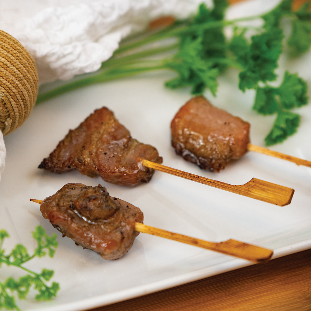 Maple & Peppercorn Pork Belly Skewers